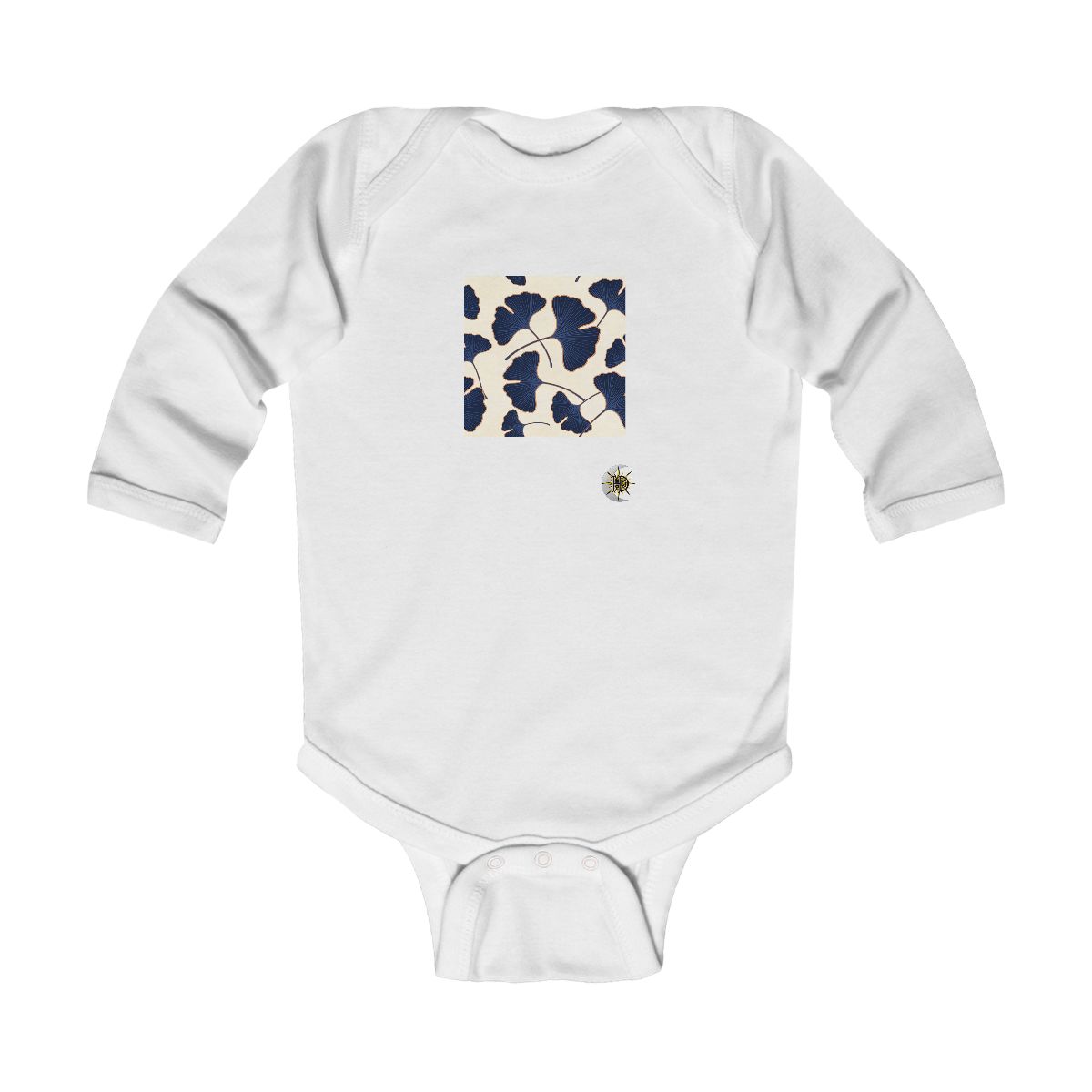 HD Ginkgo-like lobes forming a spacious staggered repeat Infant Long Sleeve Bodysuit