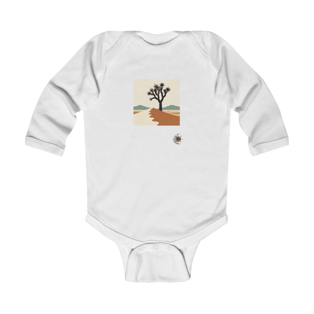 HD Joshua tree rising behind a scalloped dune Infant Long Sleeve Bodysuit