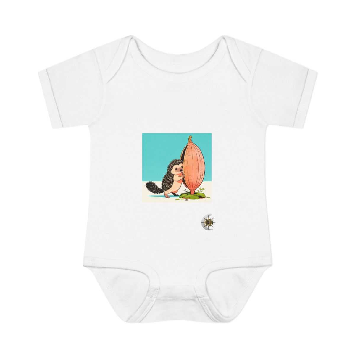 HD Hedgehog peeking around a giant seedpod Infant Baby Rib Bodysuit
