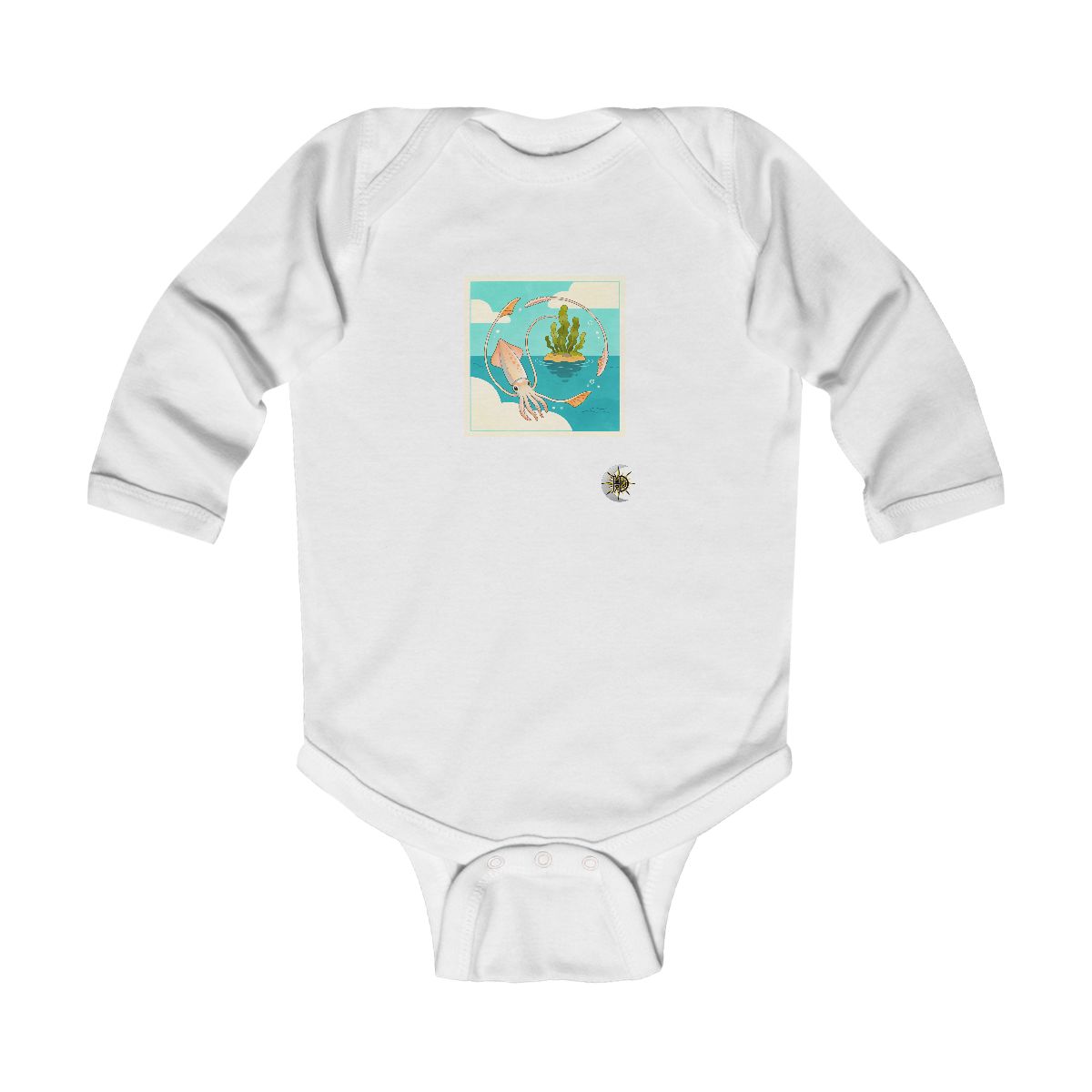 HD Reef squid circling a floating kelp island Infant Long Sleeve Bodysuit