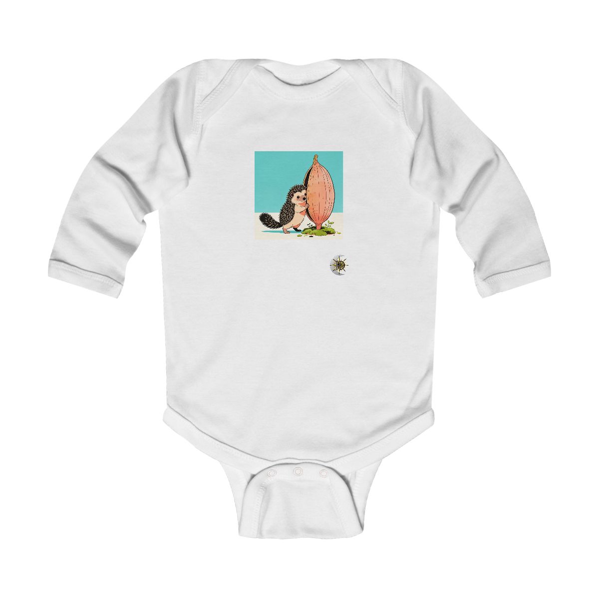 HD Hedgehog peeking around a giant seedpod Infant Long Sleeve Bodysuit
