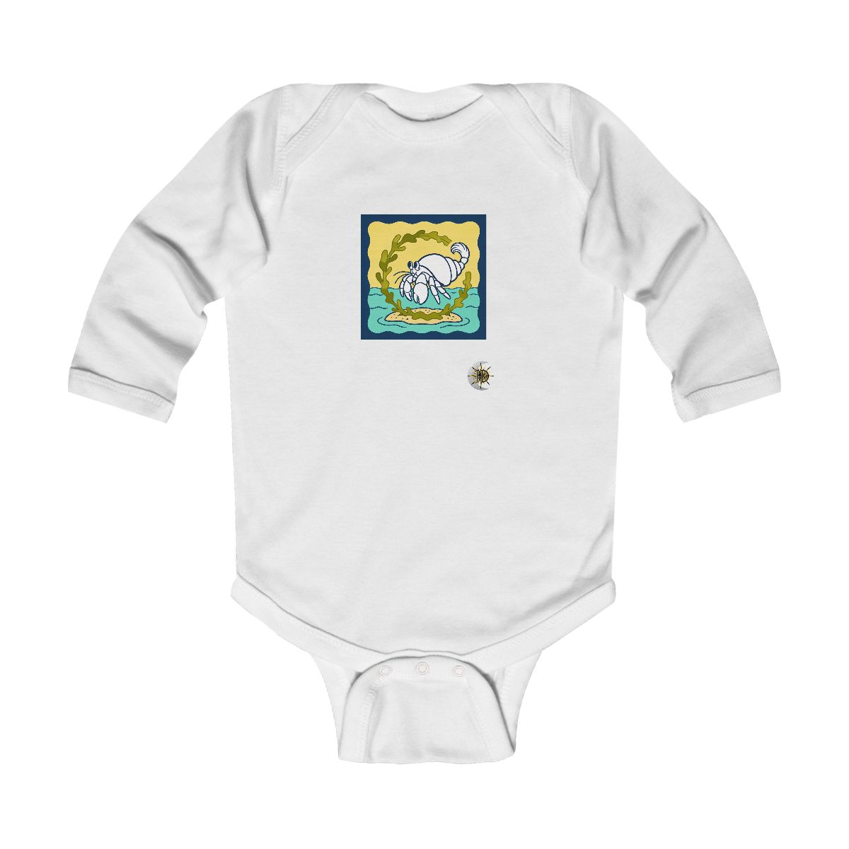 HD Hermit crab circling a floating kelp island Infant Long Sleeve Bodysuit