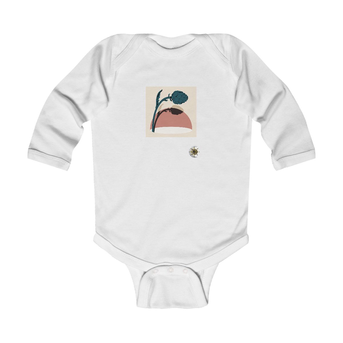HD Artichoke bloom arching across a rounded pool of open space Infant Long Sleeve Bodysuit