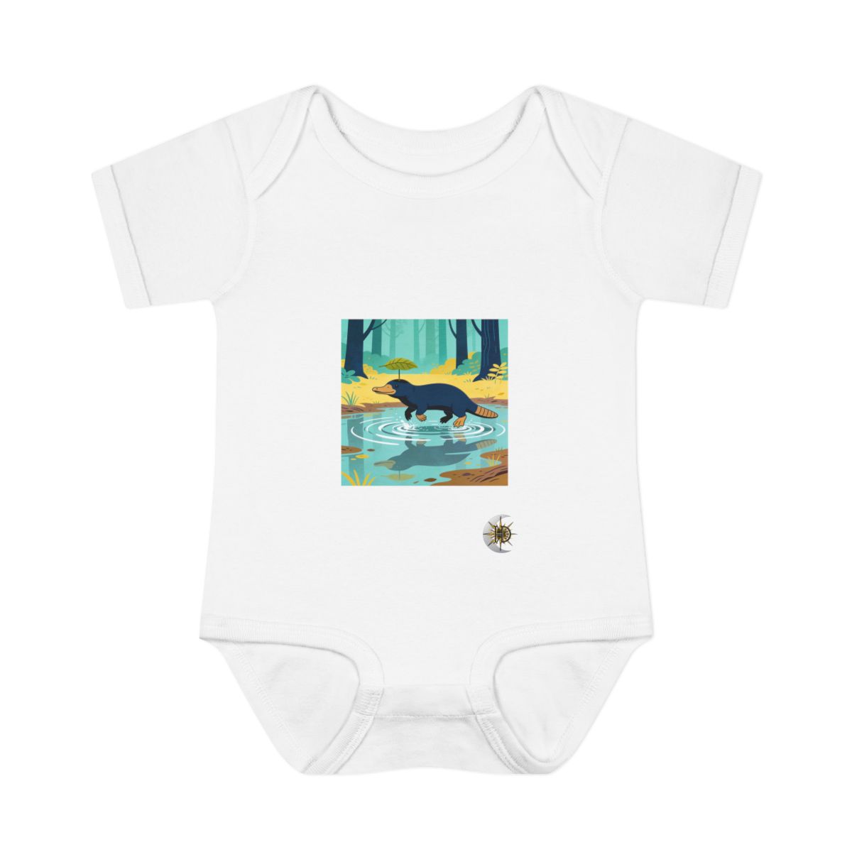 HD Platypus balancing a leaf as a tiny umbrella Infant Baby Rib Bodysuit