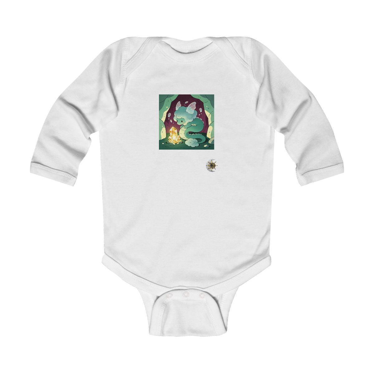 HD Cloud creature with floating fins curled beside a glowing mineral Infant Long Sleeve Bodysuit