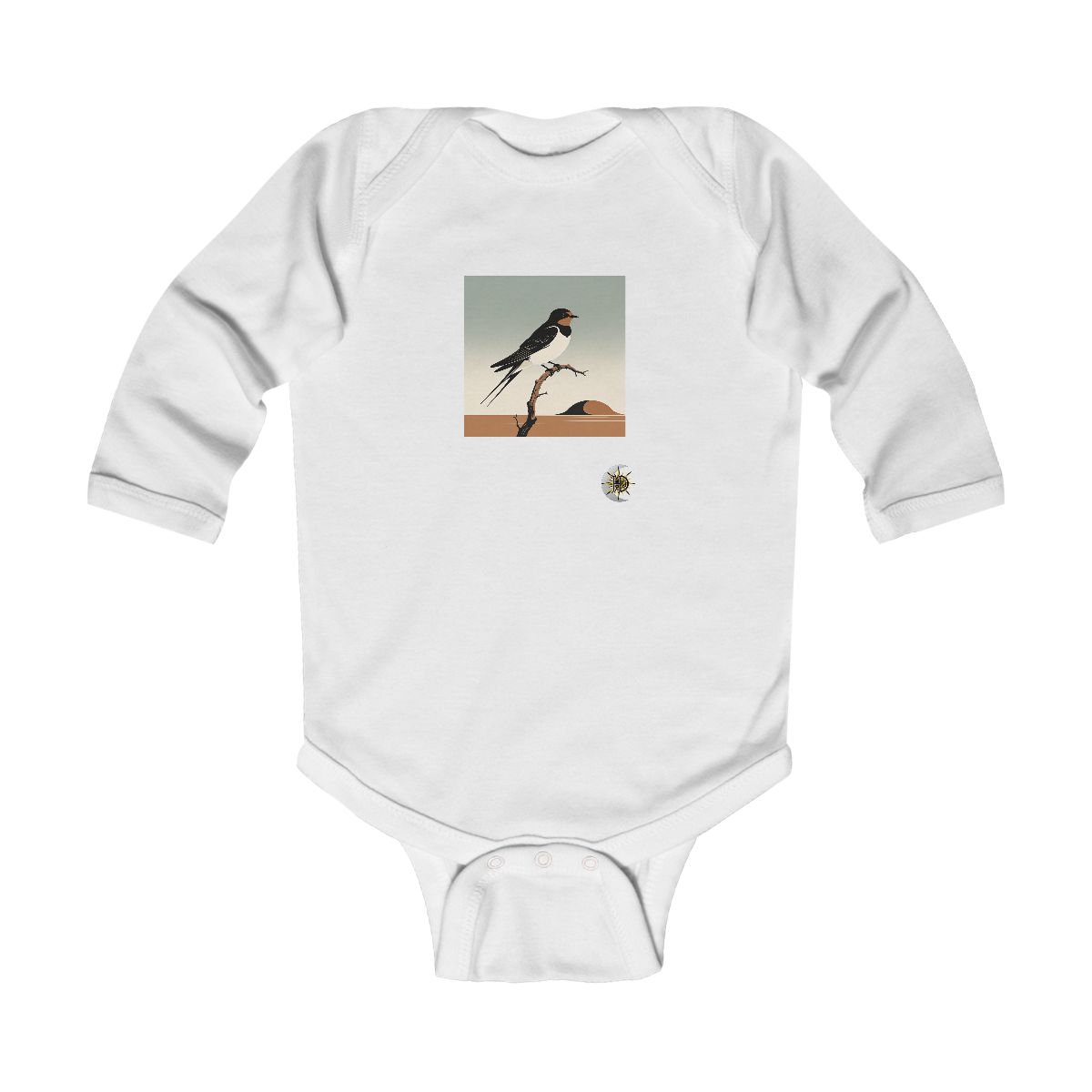 HD Swallow balancing on a curved bare branch Infant Long Sleeve Bodysuit