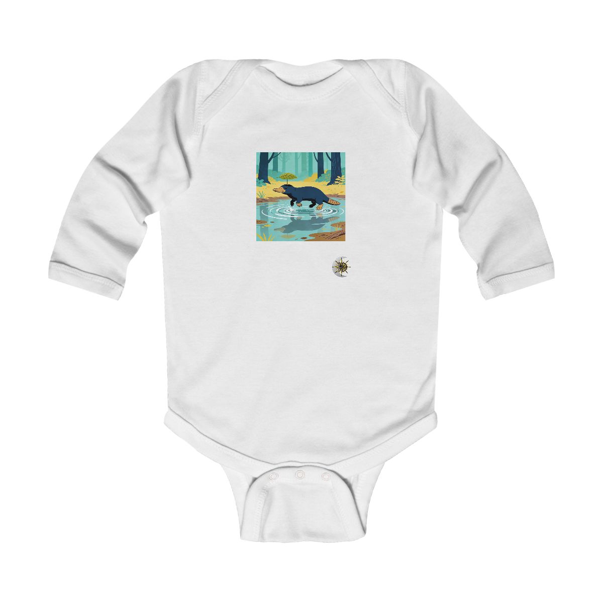 HD Platypus balancing a leaf as a tiny umbrella Infant Long Sleeve Bodysuit
