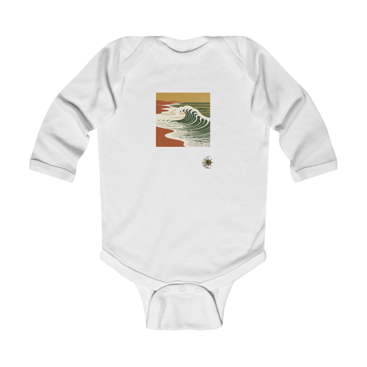 HD Breaking shore wave reduced to elegant interlocking cut-shape curves Infant Long Sleeve Bodysuit