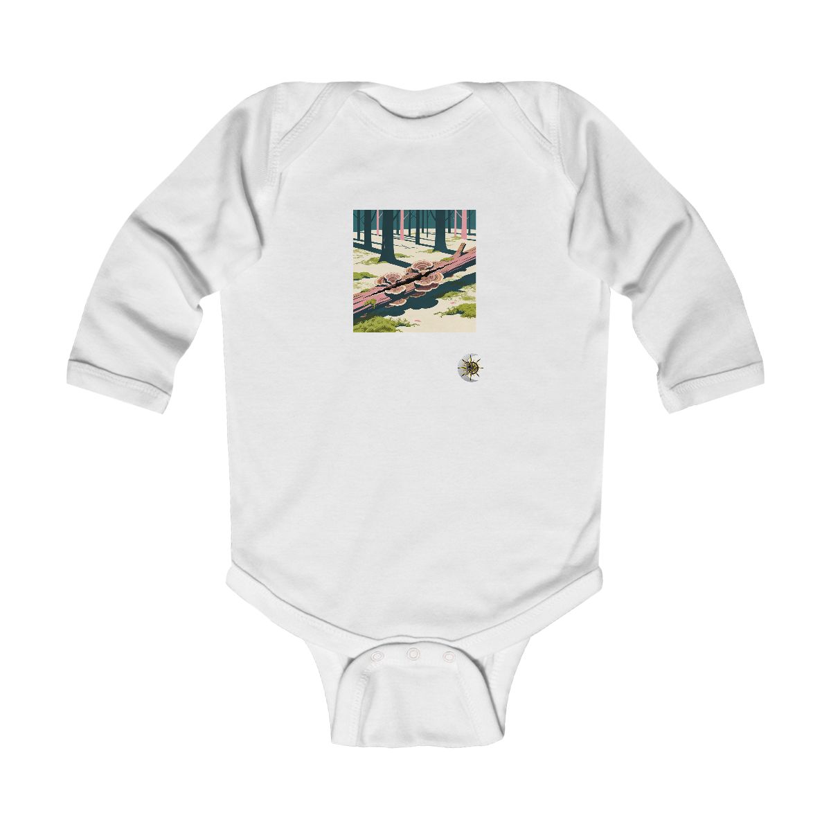 HD Turkey-tail fungi growing through a split fallen branch Infant Long Sleeve Bodysuit