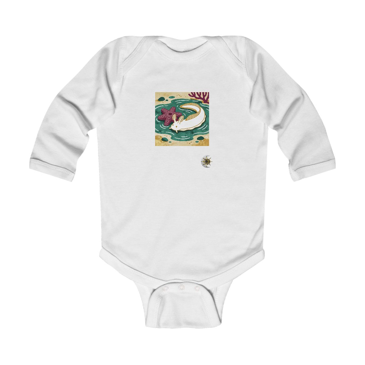 HD Sea slug resting near a star-shaped sea sponge Infant Long Sleeve Bodysuit