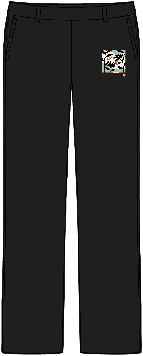 HD Sun with irregular rays interlocking with broad plant silhouettes Women’s Tailored Tech Trousers