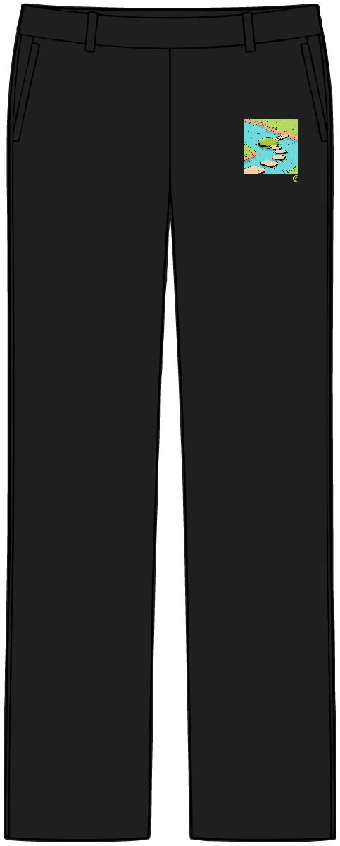 HD Floating moss island connected to a distant bank by stepping stones Women’s Tailored Tech Trousers