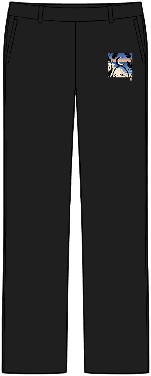 HD Crescent over a curved sea interlocking with broad plant silhouettes Women’s Tailored Tech Trousers