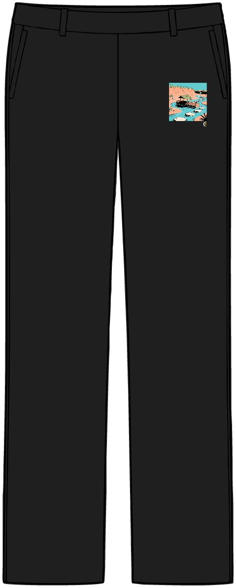 HD Log with a leaf roof connected to a distant bank by stepping stones Women’s Tailored Tech Trousers