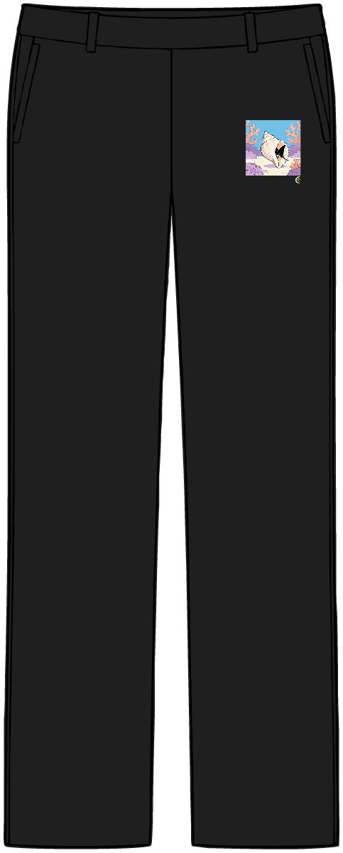 HD Tiny manta ray peeking from behind an oversized shell Women’s Tailored Tech Trousers