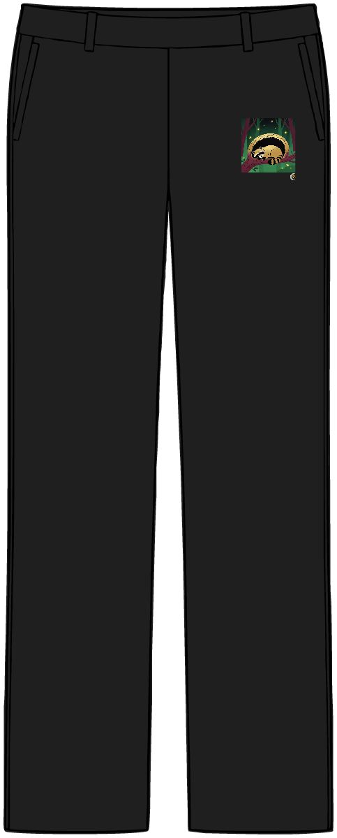 HD Raccoon napping inside a curved hollow branch Women’s Tailored Tech Trousers