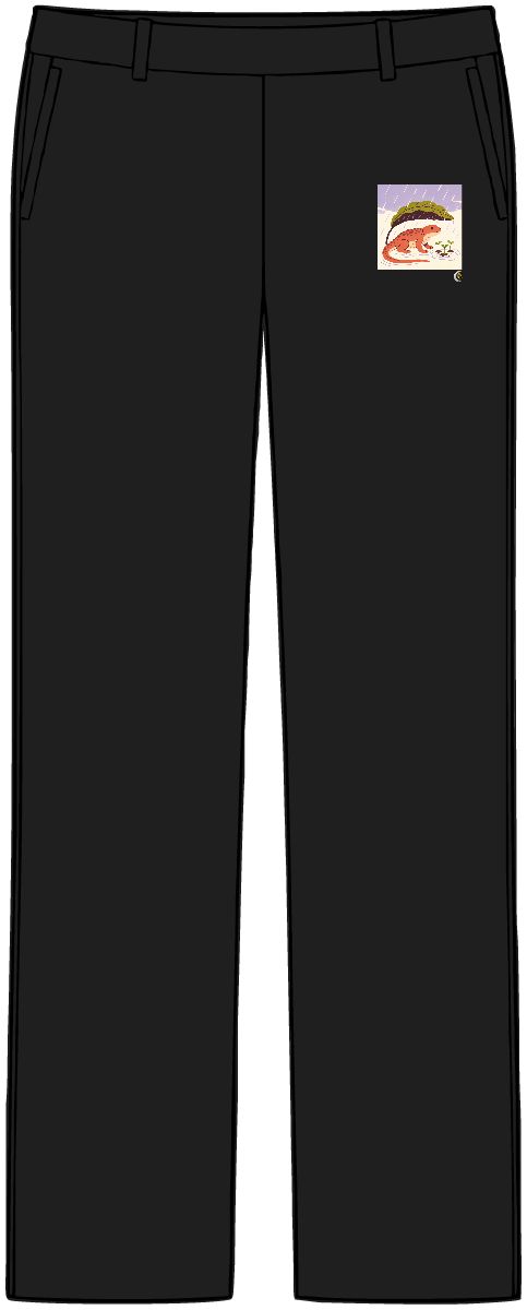 HD Pond creature with a leafy tail sheltering three little sprouts Women’s Tailored Tech Trousers