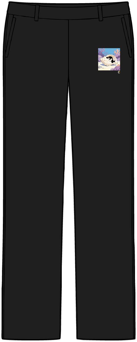 HD Little penguin peeking from behind an oversized shell Women’s Tailored Tech Trousers
