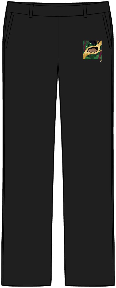 HD Wombat napping inside a curved hollow branch Women’s Tailored Tech Trousers