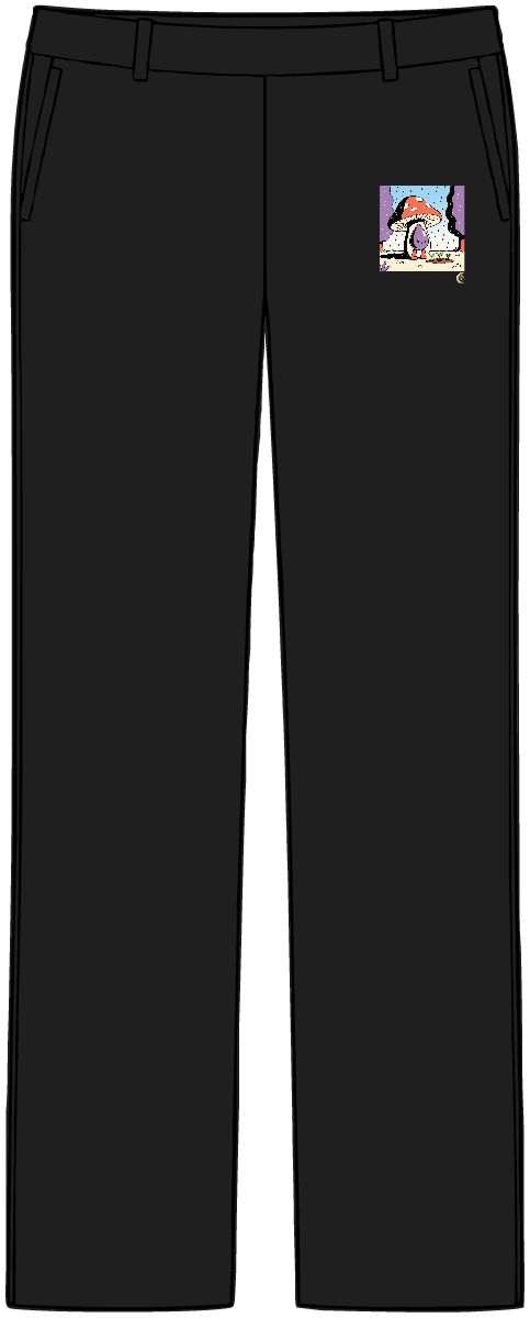 HD Droplet creature with mushroom legs sheltering three little sprouts Women’s Tailored Tech Trousers