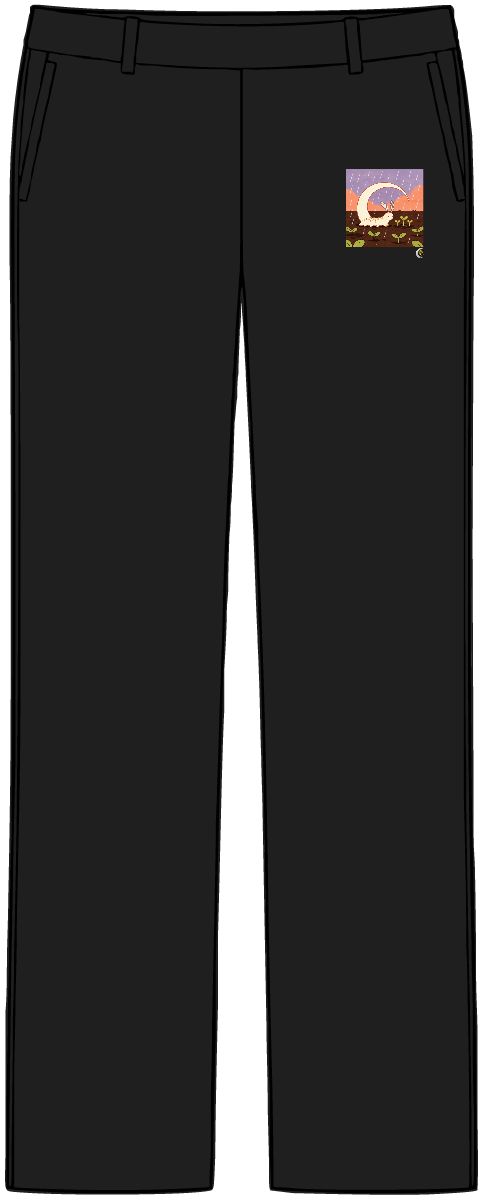HD Crescent creature with feather antennae sheltering three little sprouts Women’s Tailored Tech Trousers