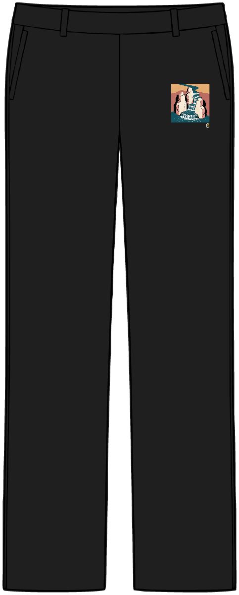 HD Stepped waterfall flowing between three sculptural stone masses Women’s Tailored Tech Trousers