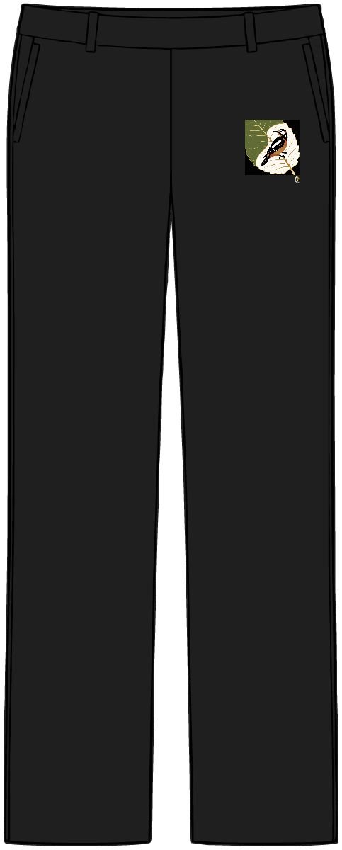 HD Woodpecker framed by one oversized leaf Women’s Tailored Tech Trousers