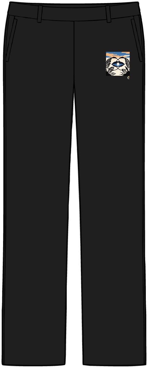 HD Moon in a leaf-shaped lake interlocking with broad plant silhouettes Women’s Tailored Tech Trousers