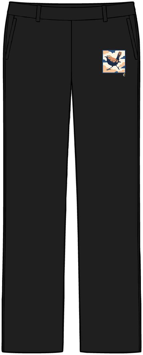 HD Wren crossing the scene with one wing lifted Women’s Tailored Tech Trousers