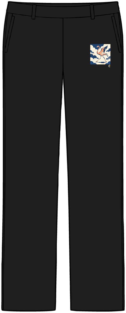 HD Flamingo crossing the scene with one wing lifted Women’s Tailored Tech Trousers