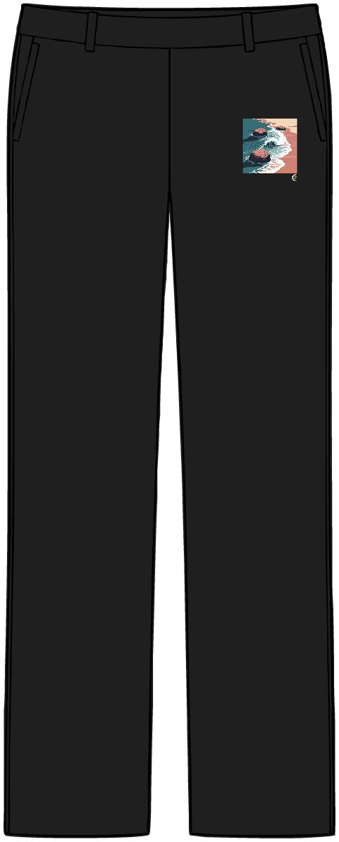 HD Breaking shore wave flowing between three sculptural stone masses Women’s Tailored Tech Trousers
