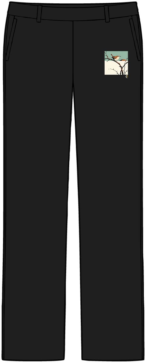 HD Wren balancing on a curved bare branch Women’s Tailored Tech Trousers