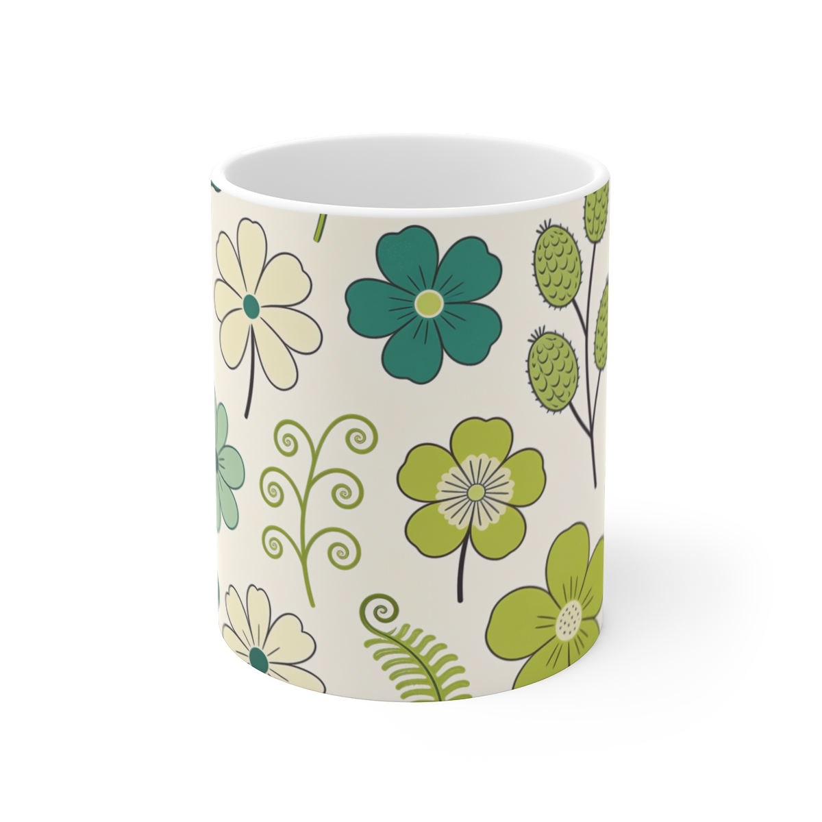 HD Layered meadow blossoms, seedpods and curling fern fronds Ceramic Mug 11oz