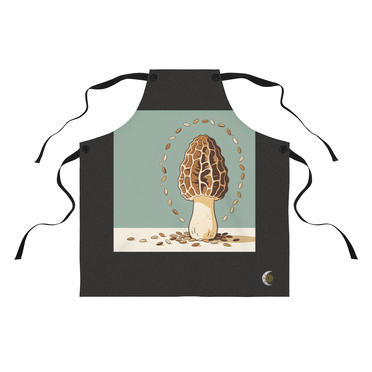 HD Morel surrounded by an arc of scattered seeds Polyester Kitchen Apron