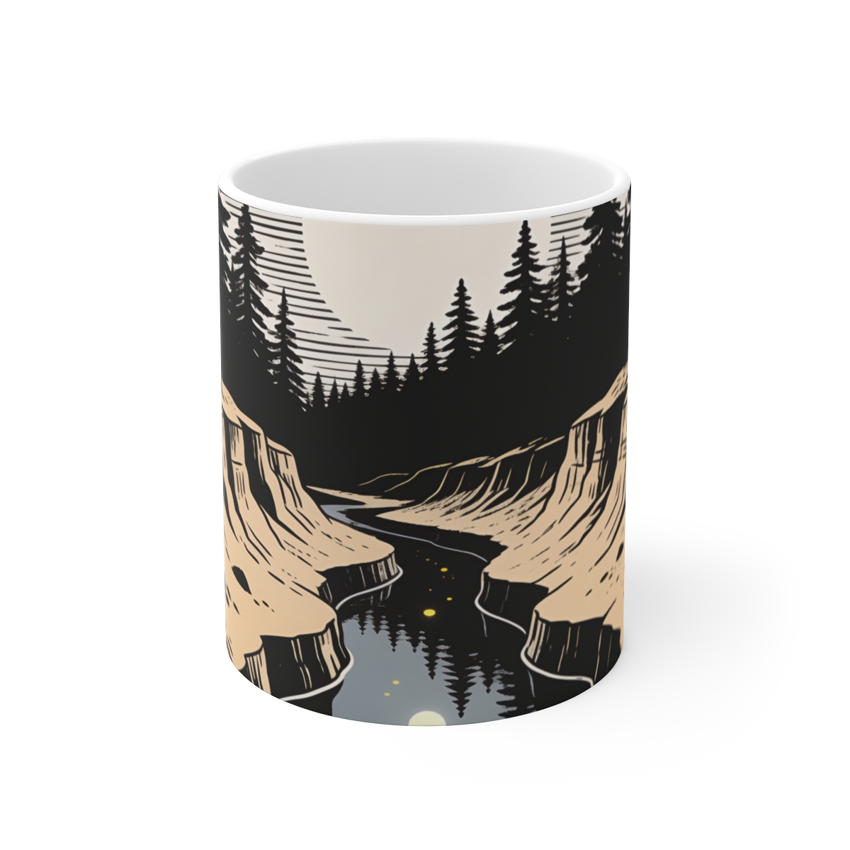 HD River-cut badland reflected in a narrow still pool Ceramic Mug 11oz