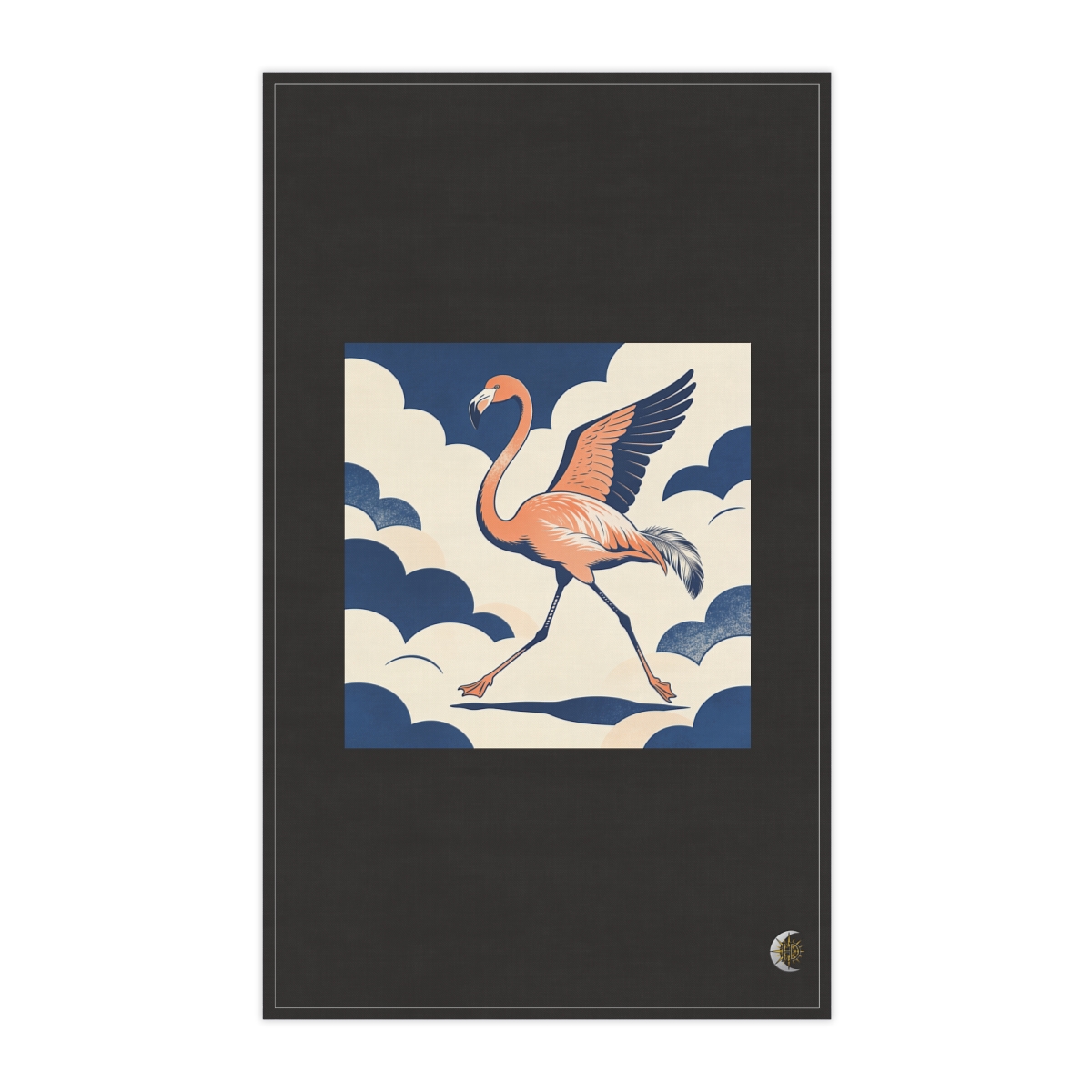 HD Flamingo crossing the scene with one wing lifted 100% Cotton Twill Tea Towel