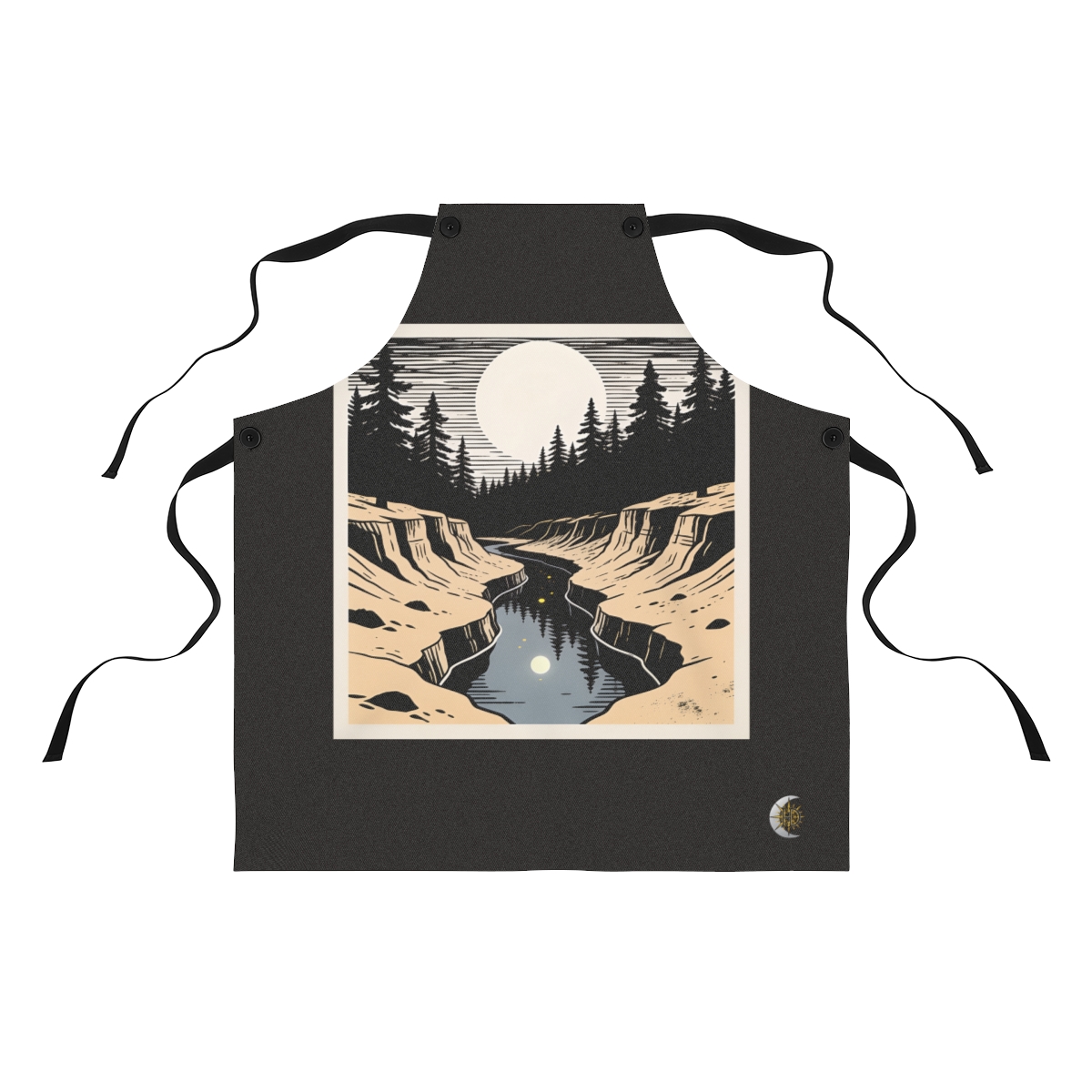 HD River-cut badland reflected in a narrow still pool Polyester Kitchen Apron