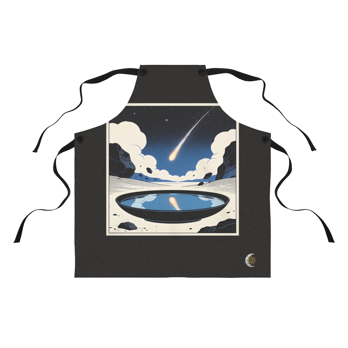 HD Meteor stream reflected in a glassy black basin Polyester Kitchen Apron