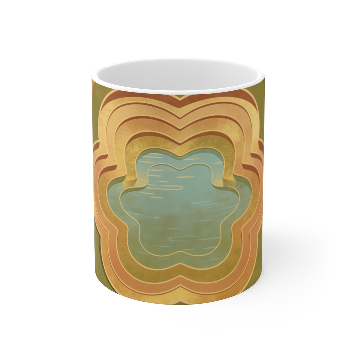 HD Oval pond reduced to elegant interlocking cut-shape curves Ceramic Mug 11oz