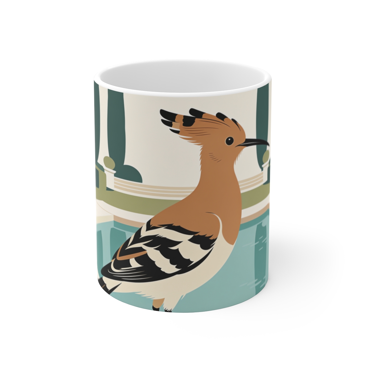 HD Hoopoe pausing beside a reflective pool Ceramic Mug 11oz