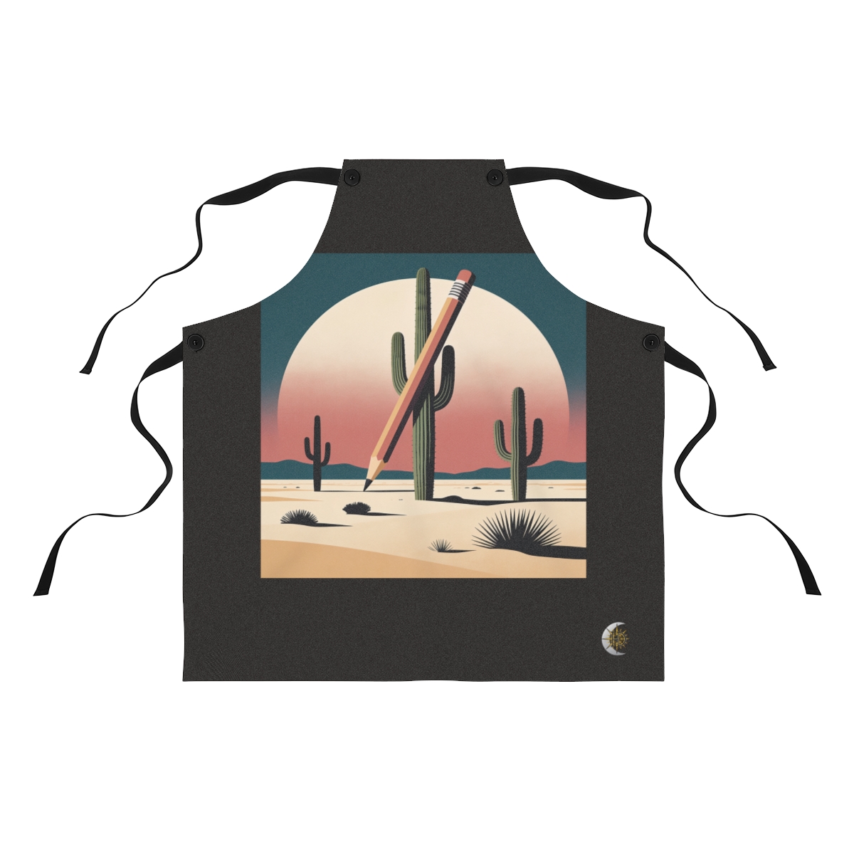HD Pencil cactus crossing a large semicircle of dusk sky Polyester Kitchen Apron