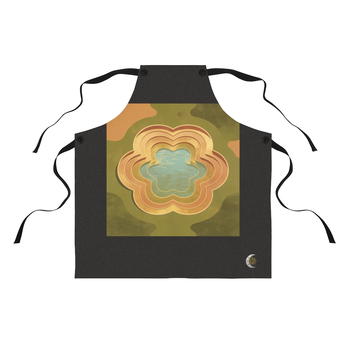 HD Oval pond reduced to elegant interlocking cut-shape curves Polyester Kitchen Apron