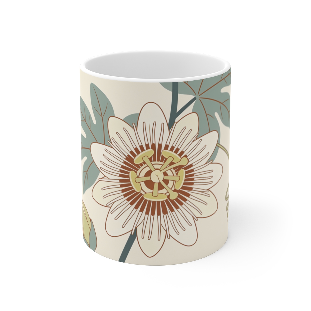 HD Passionflower interwoven with a single looping wind line Ceramic Mug 11oz