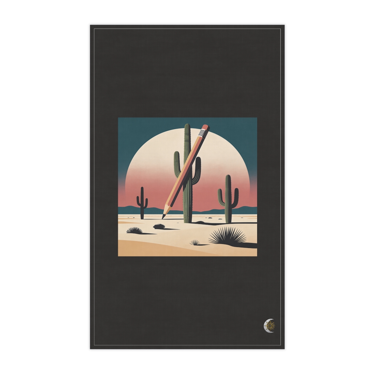 HD Pencil cactus crossing a large semicircle of dusk sky 100% Cotton Twill Tea Towel