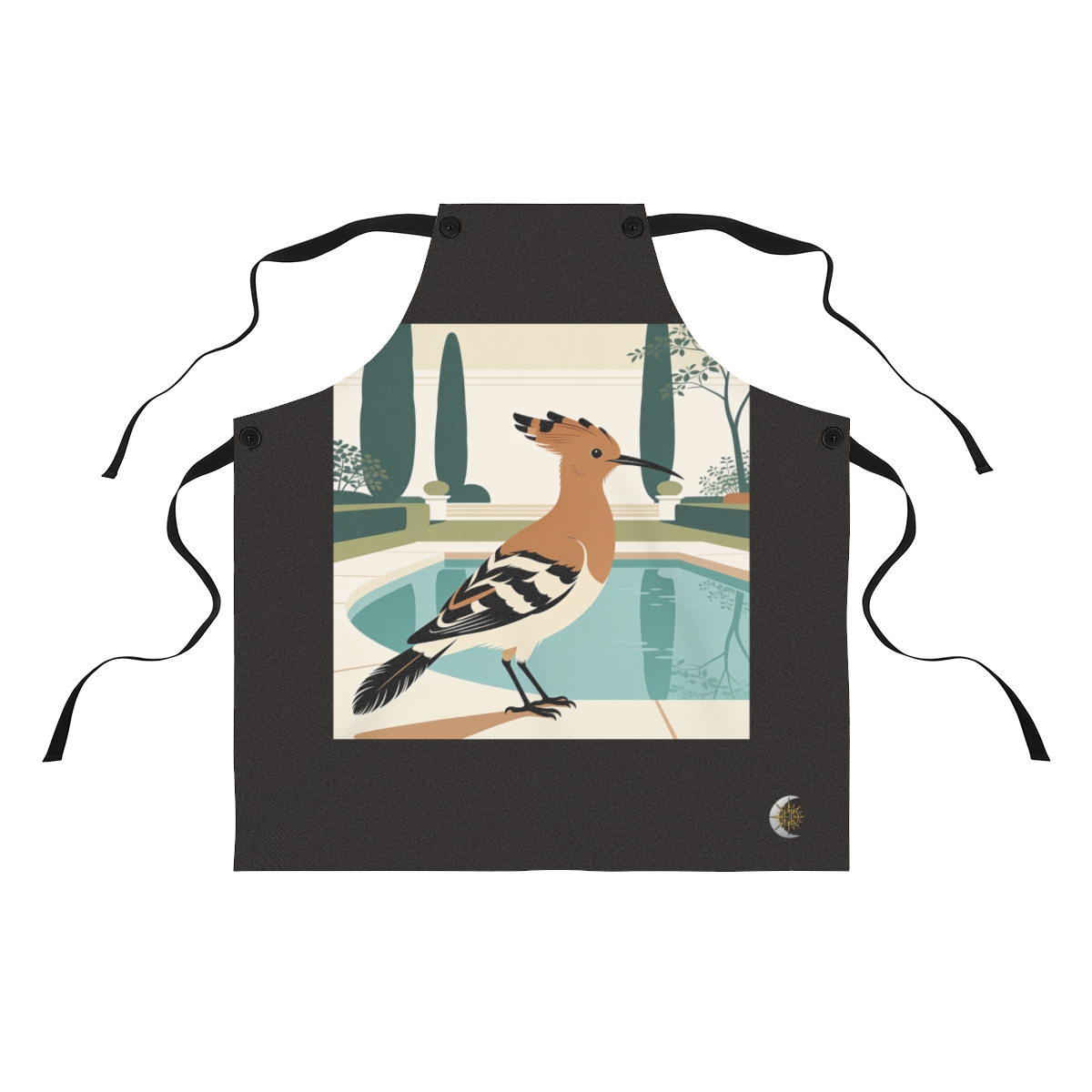 HD Hoopoe pausing beside a reflective pool Polyester Kitchen Apron