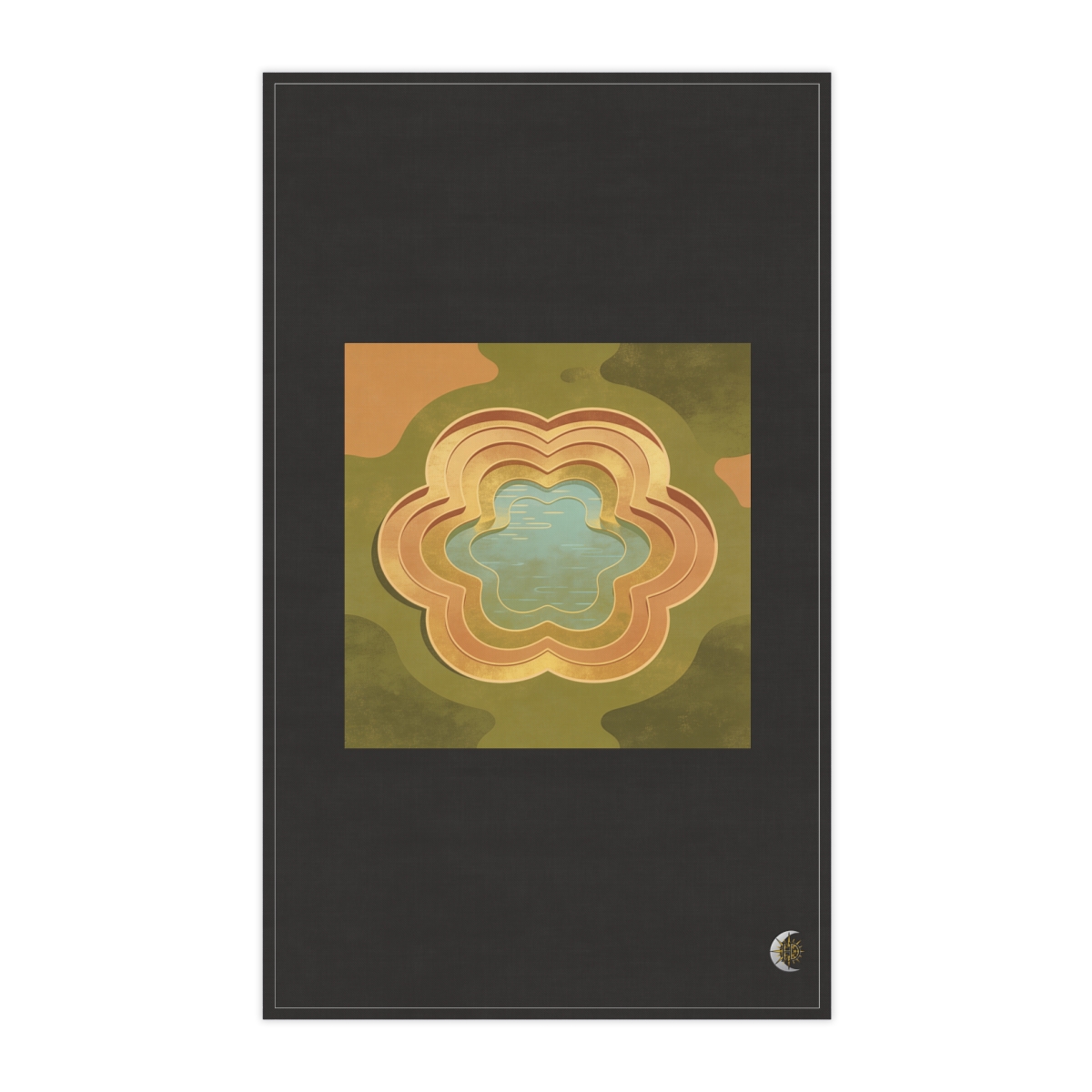 HD Oval pond reduced to elegant interlocking cut-shape curves 100% Cotton Twill Tea Towel