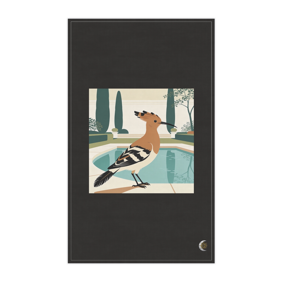 HD Hoopoe pausing beside a reflective pool 100% Cotton Twill Tea Towel