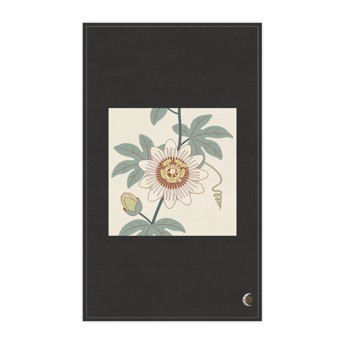 HD Passionflower interwoven with a single looping wind line 100% Cotton Twill Tea Towel