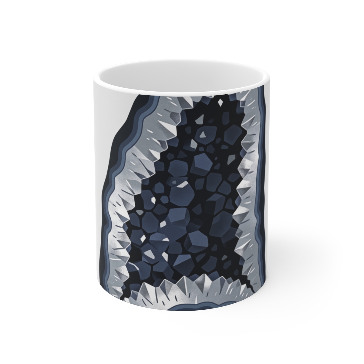 HD Dark geode interior transitioning from loose to dense along a diagonal Ceramic Mug 11oz