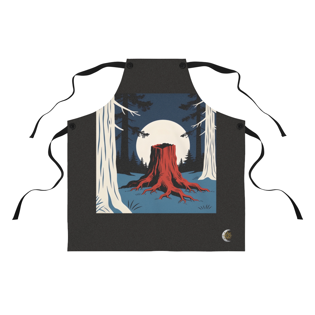 HD Redwood root flare isolated against a large low moon Polyester Kitchen Apron